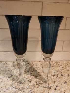 Vintage Deep Blue Champagne Flutes Set Of 2